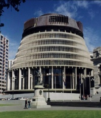 The Beehive--the executive wing in New Zealand's Parliament complex. Designed by Sir Basil Spence, who obviously had a nice sense of humour.