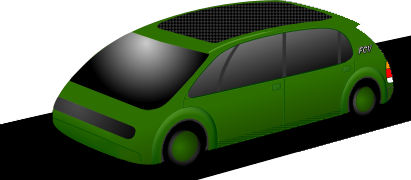 The EStarCar: quiet, clean, green. Designed for customised, quick-change bodies & functions, so this is only one of many shapes possible. Zero emissions; FCV or FCV-ready. All-electric. The black panel on the roof is an array of solar-cells. (C) 2005.